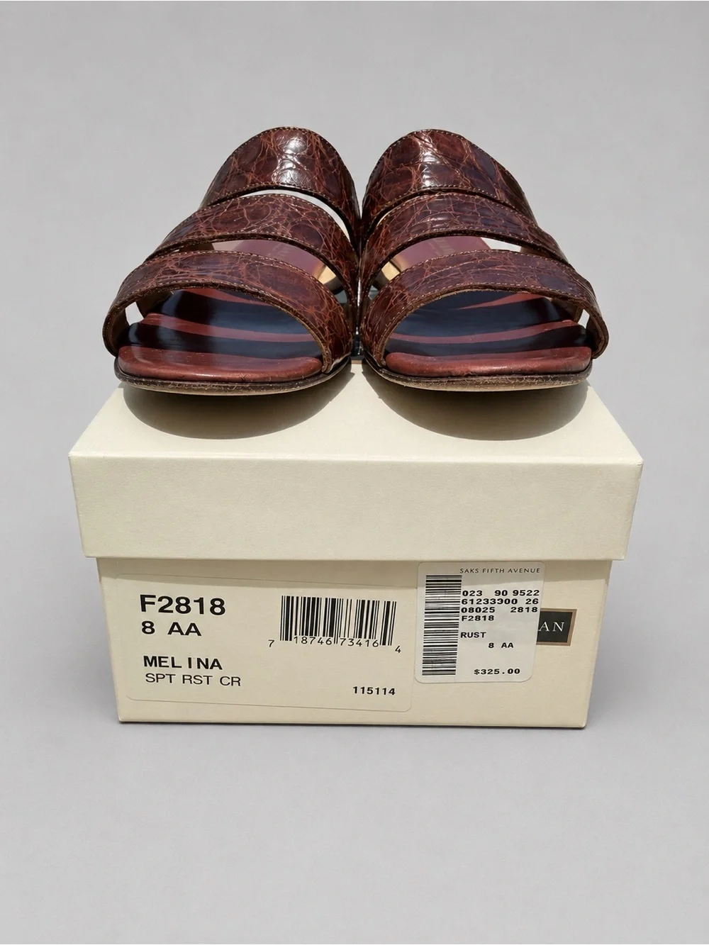 Cole Haan Melina Brown Croc Embossed Leather Sandals Size 8AA Made in Italy